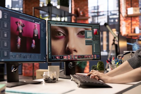 Woman smiling at finished photo